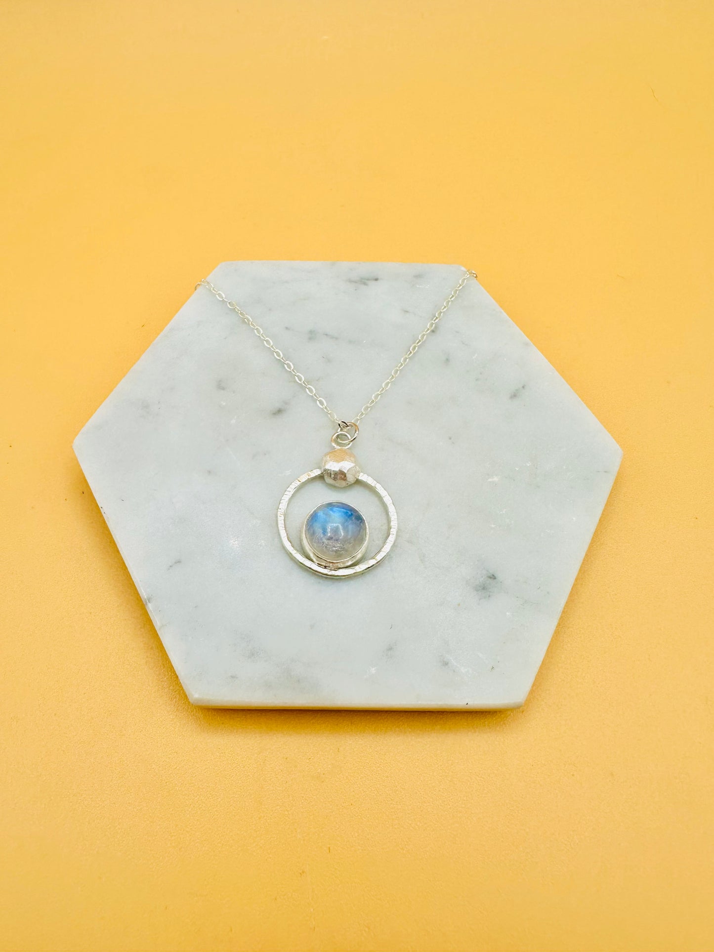 Rainbow Moonstone in Hoop Necklace