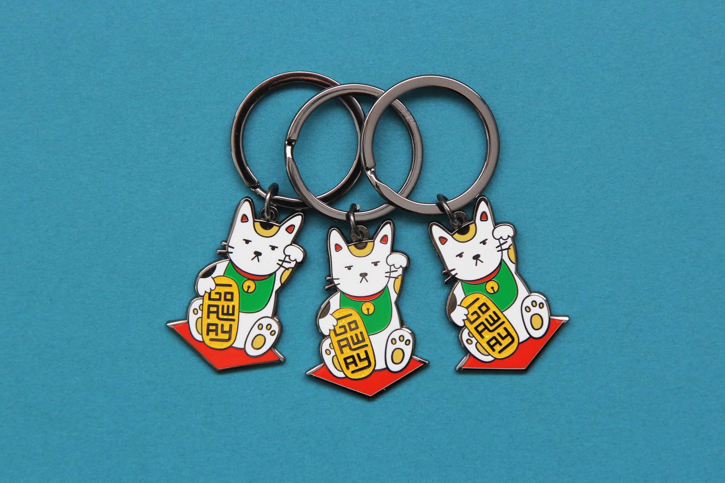 Go Away Maneki Neko Cat Enamel Keychain