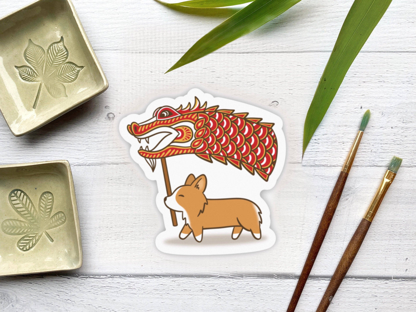 Lunar New Year Dragon Corgi Vinyl Sticker