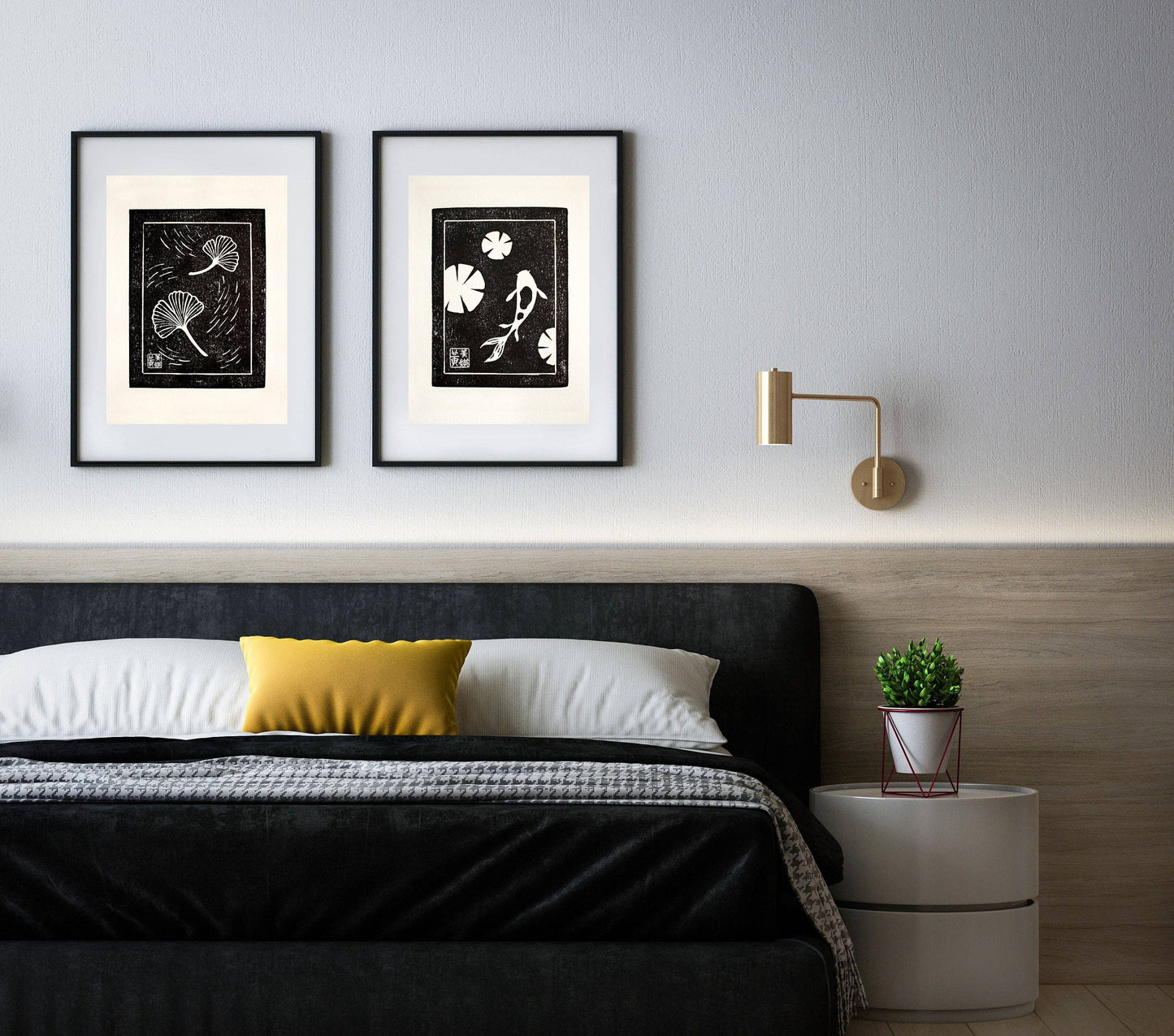 Koi Pond Block Printed Art Print: 5 x 7 inches