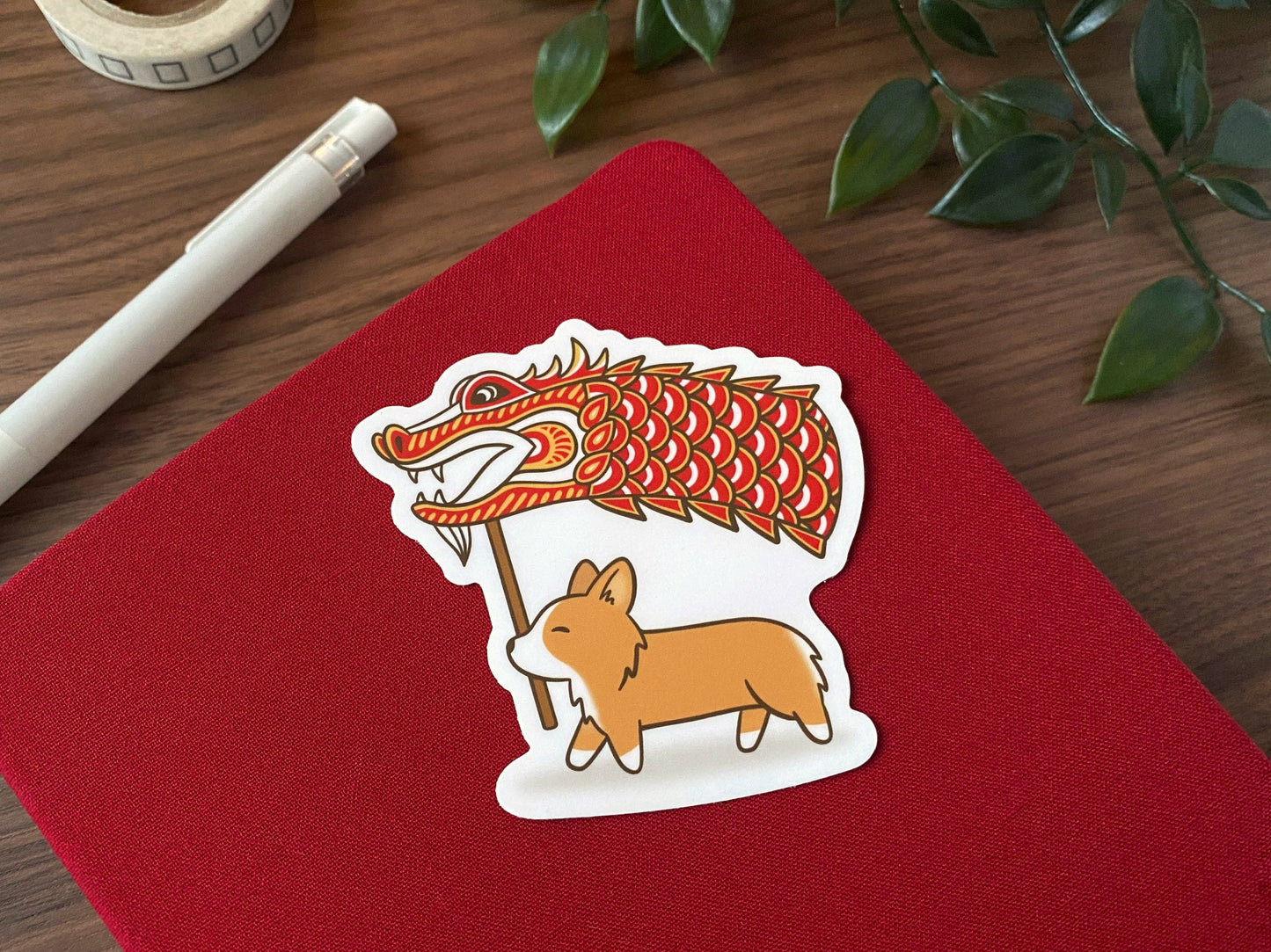 Lunar New Year Dragon Corgi Vinyl Sticker