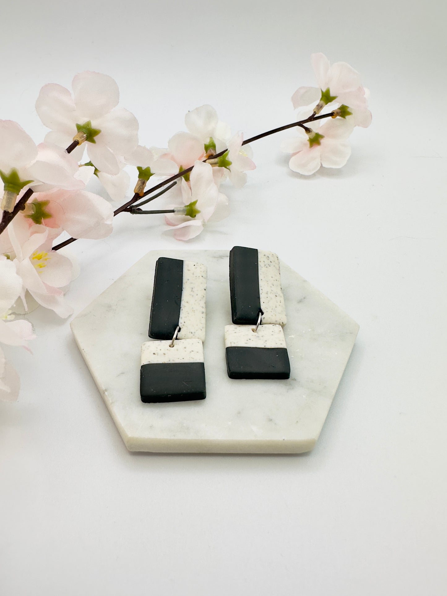 B+W Rectangle Drop Earrings