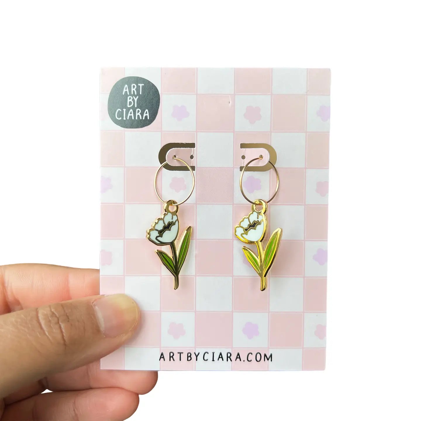 Gold Filled Tulip Hoop Earrings - White