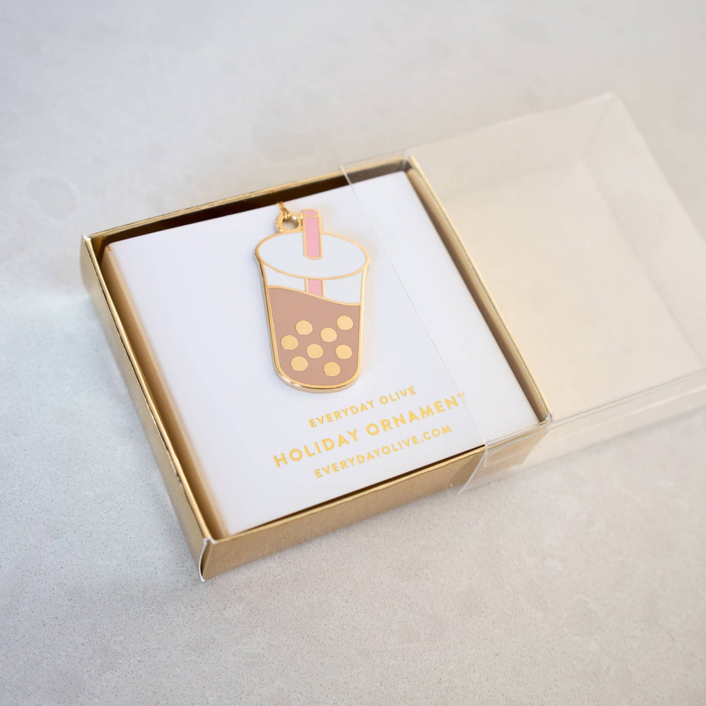 Boba Ornament: Light brown / gold