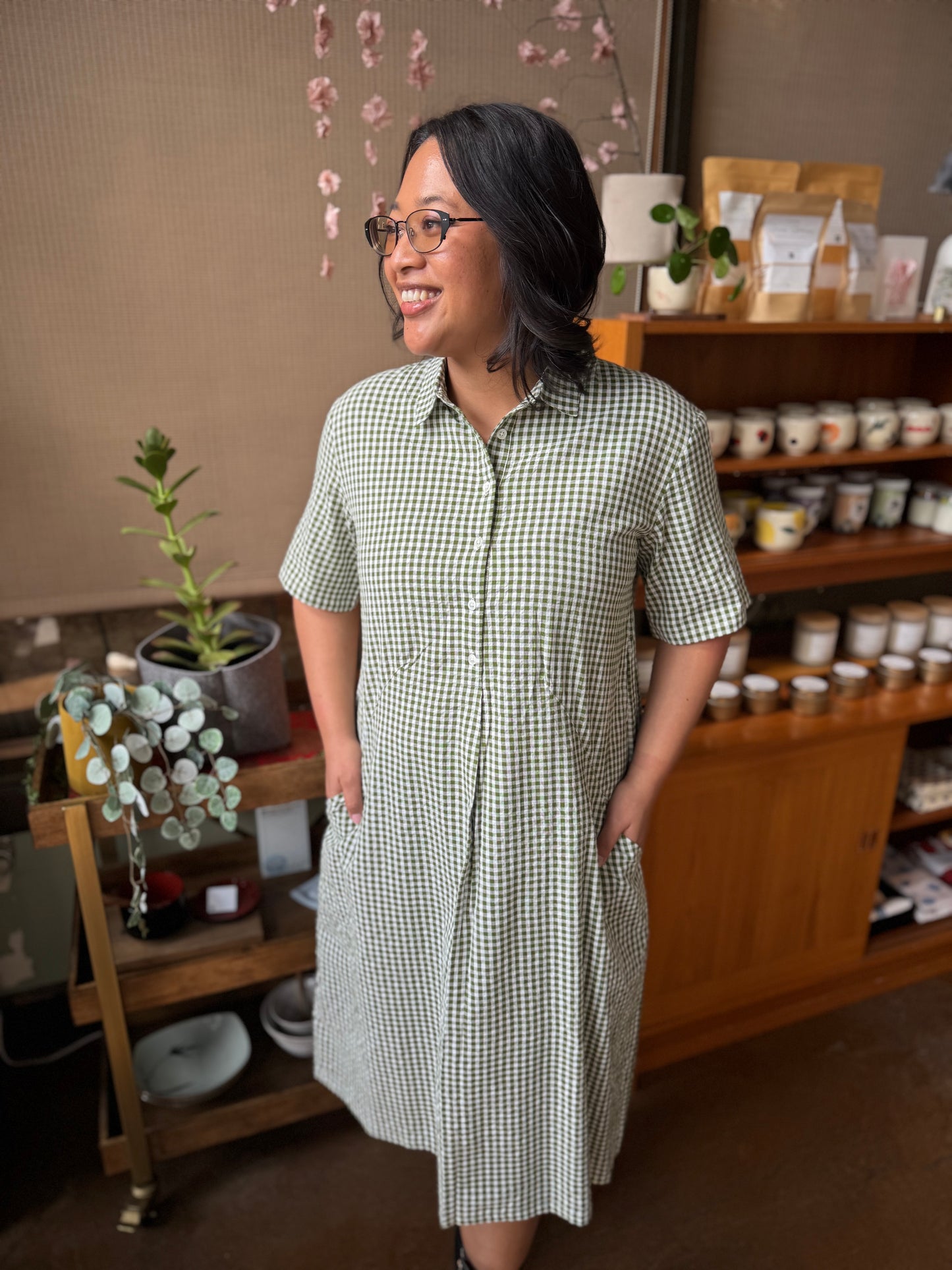 Olive Gingham Alexa Shirt Dress