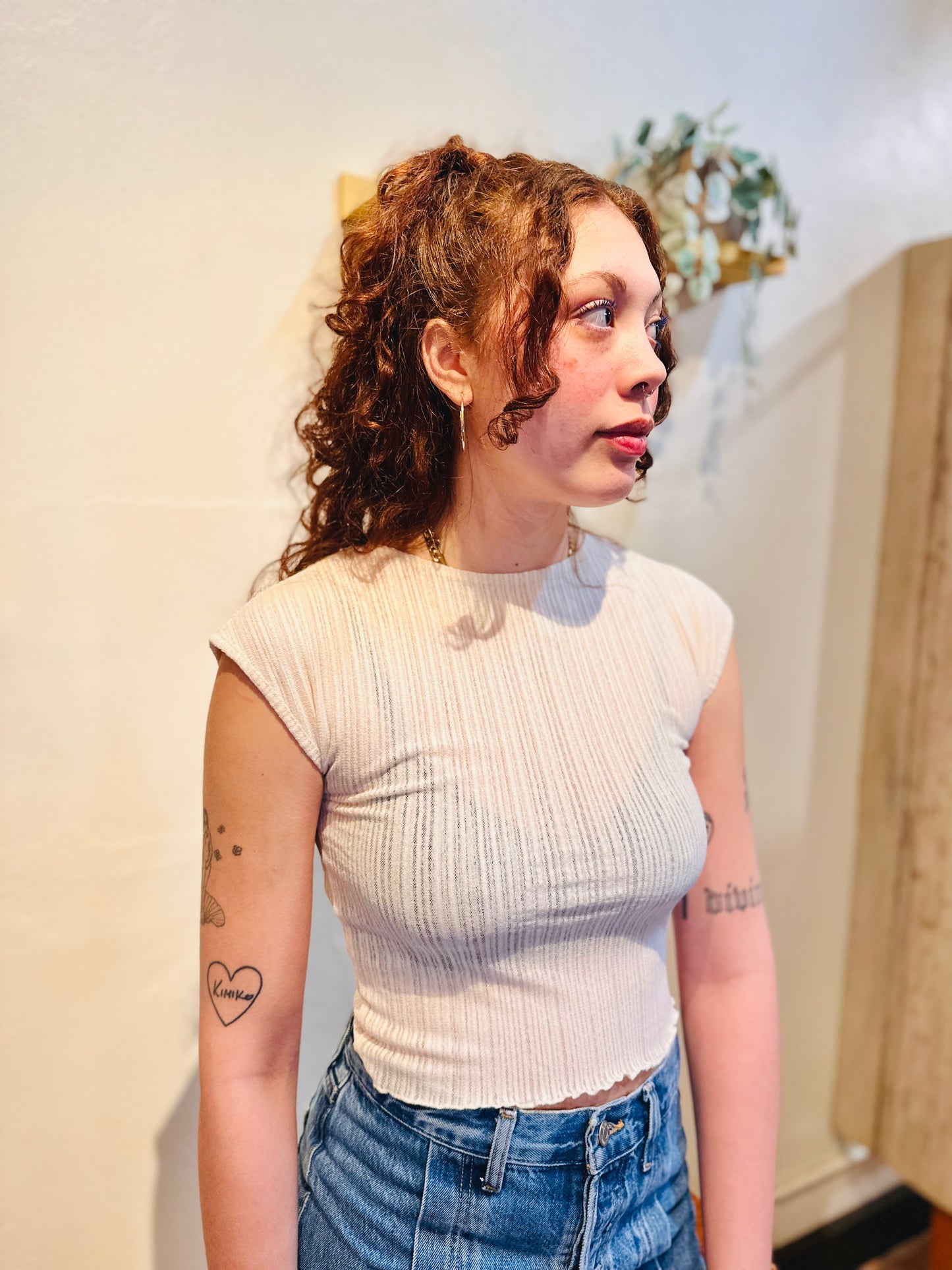 Eggshell Ribbed Mesh Baby Tee
