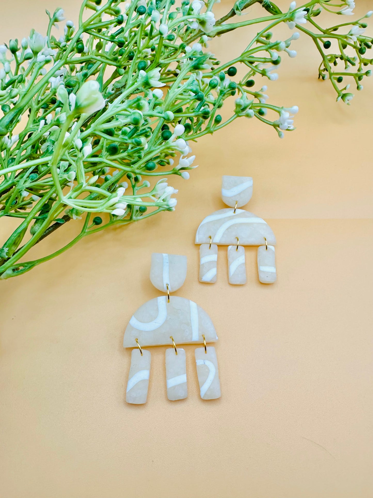 Half Moon Fringe Earrings - Beige