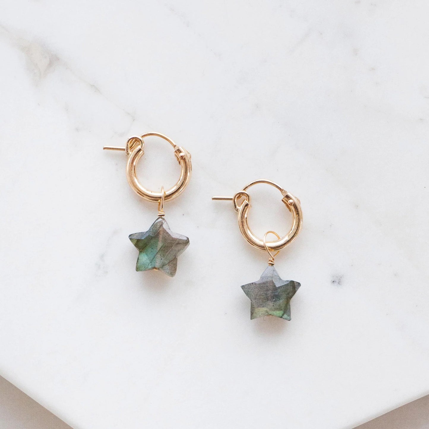 Labradorite Star Huggie Hoops