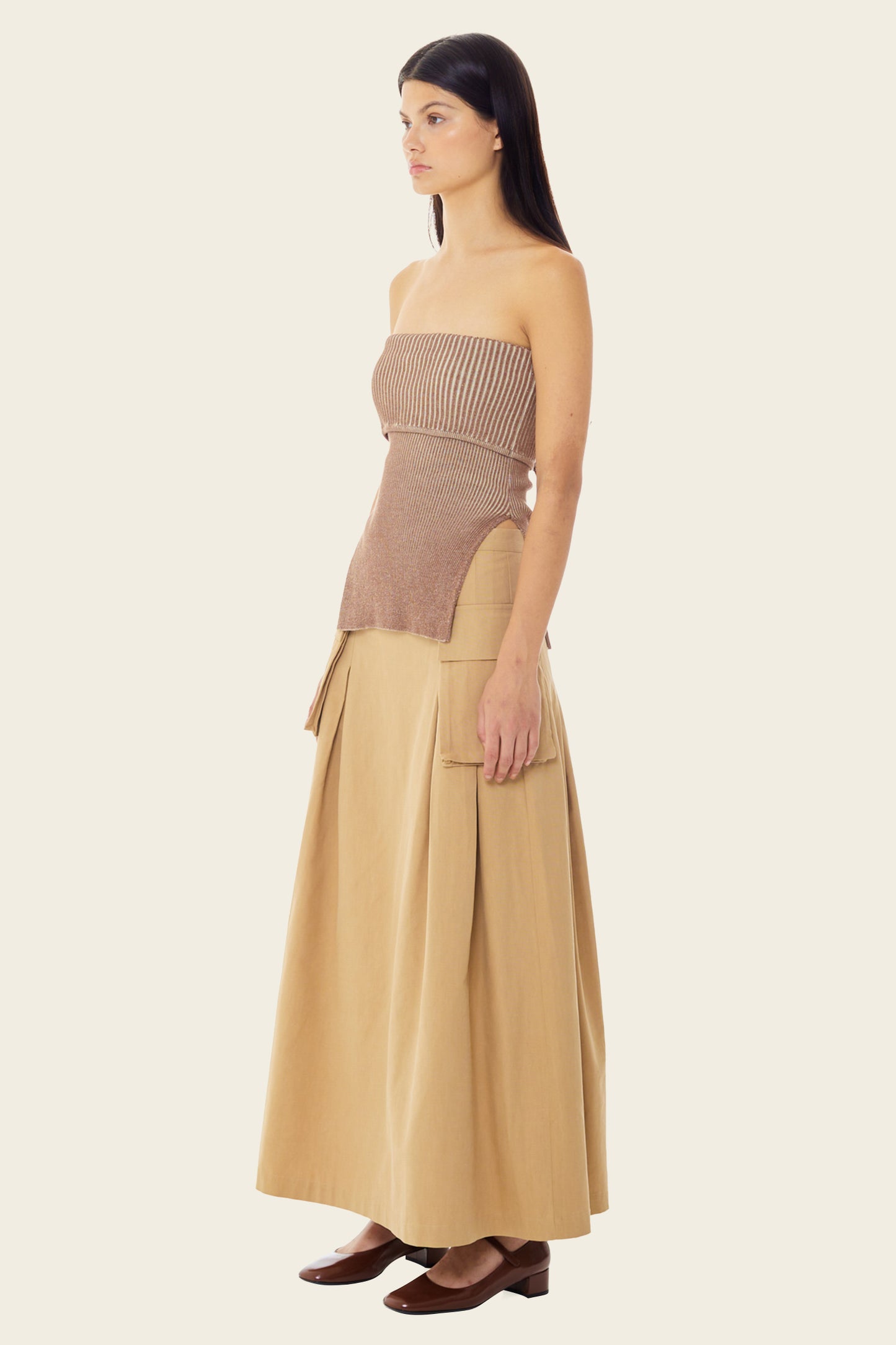 Cargo Pleated Midi Skirt