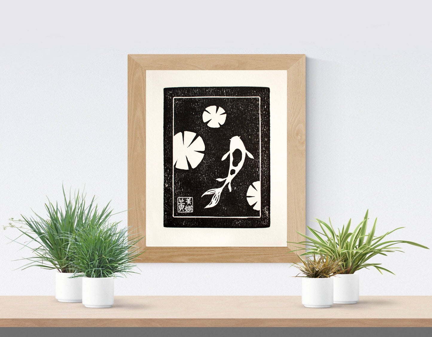 Koi Pond Block Printed Art Print: 5 x 7 inches