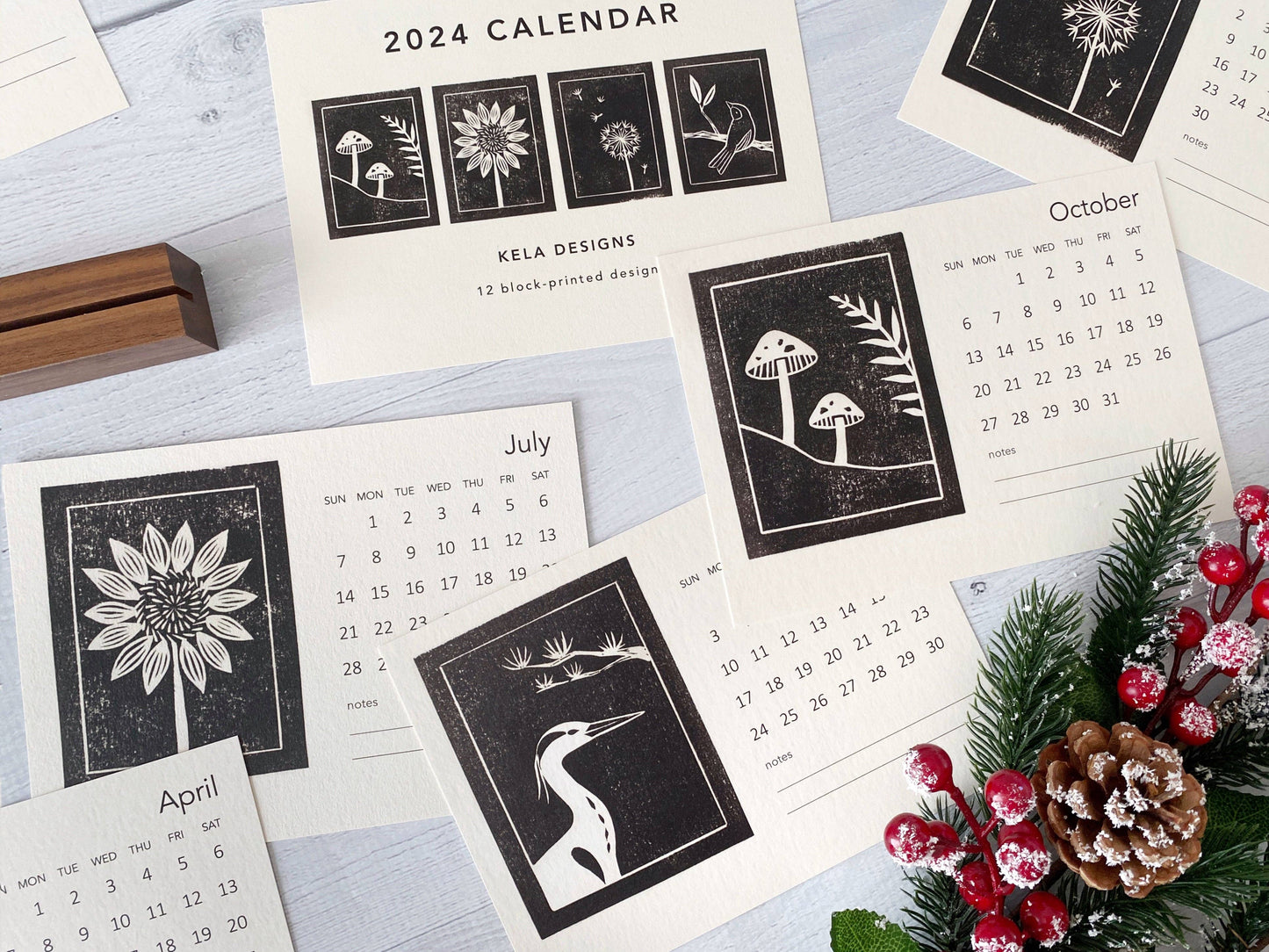 2024 Block Printed Calendar w/stand