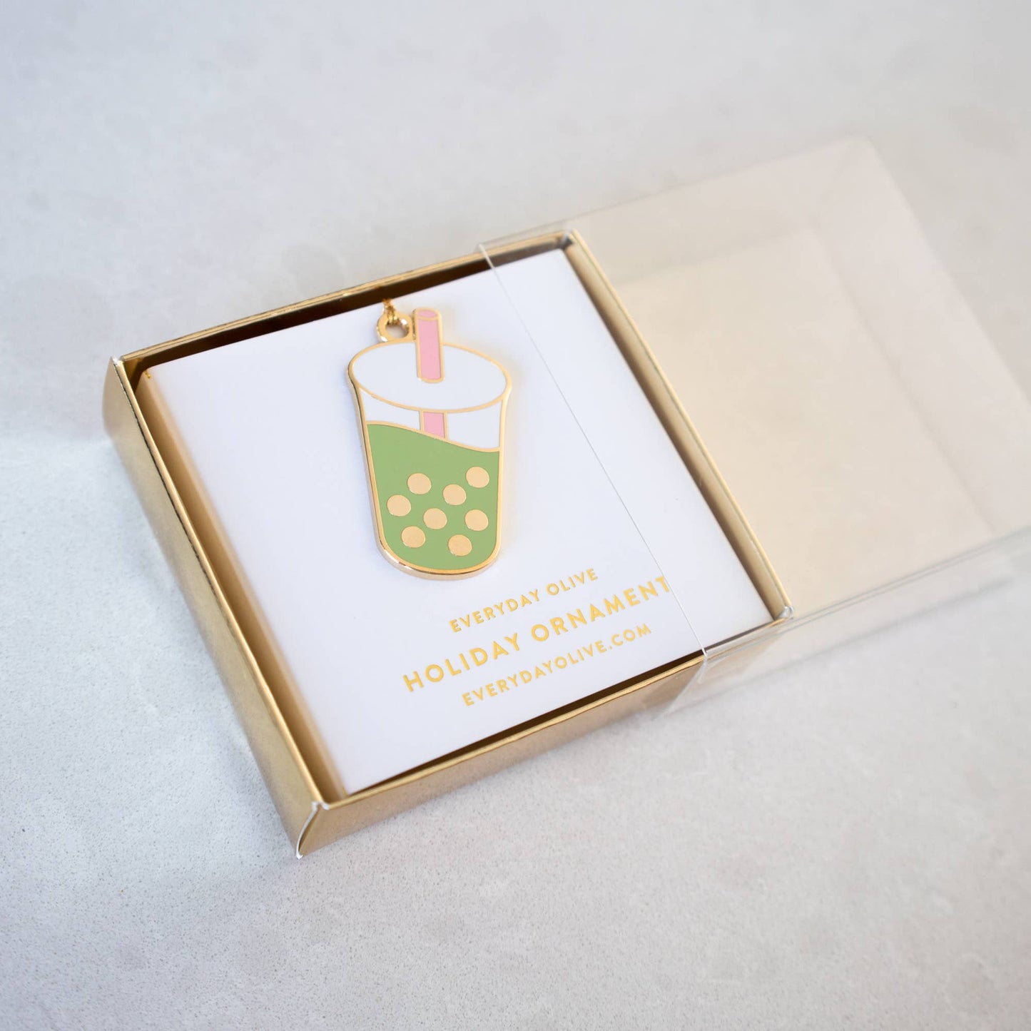 Boba Ornament: Green / gold