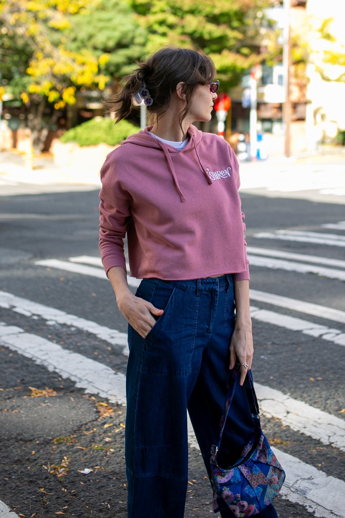 Sairen Cherry Blossom Cropped Sweatshirt - Pink Mauve