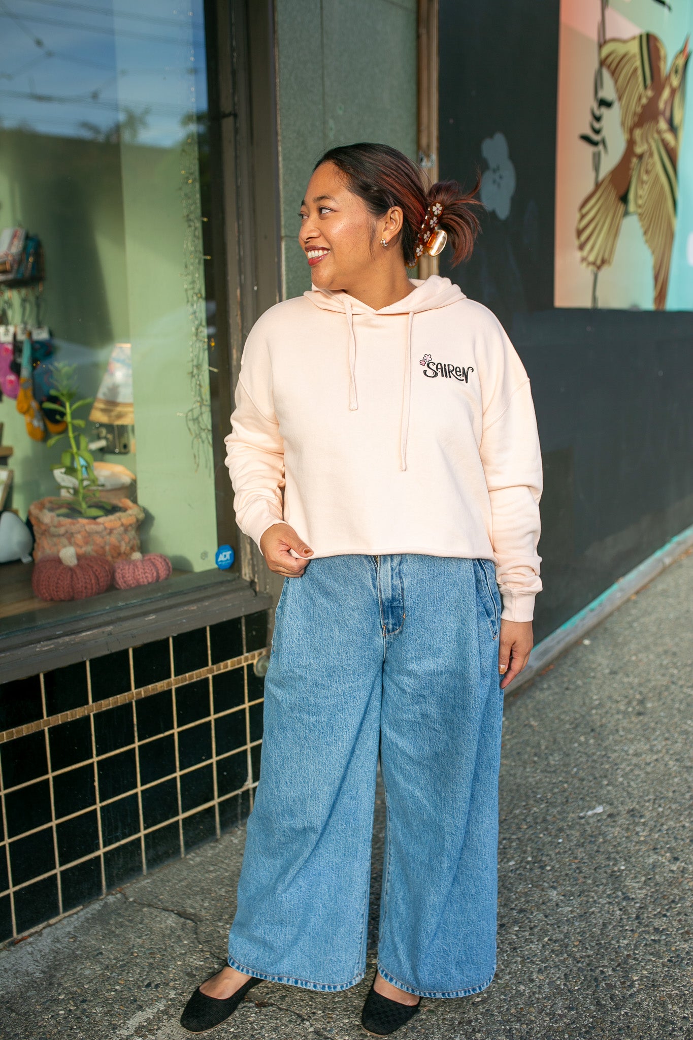 Sairen Cherry Blossom Cropped Sweatshirt - Peachy Pink