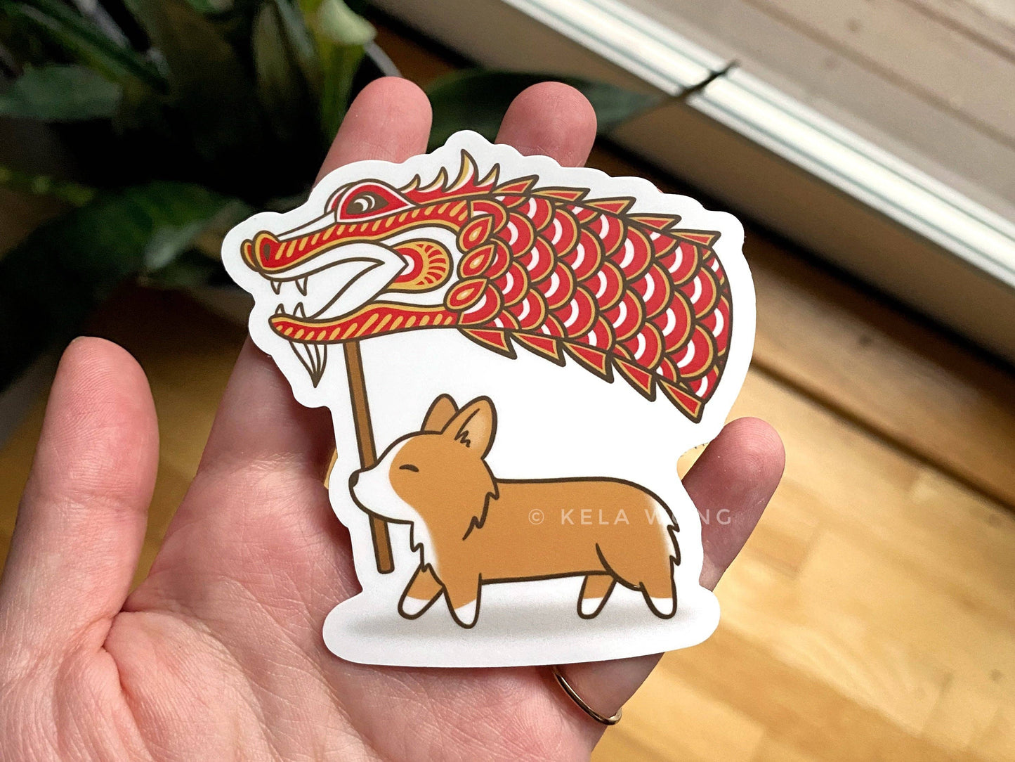 Lunar New Year Dragon Corgi Vinyl Sticker