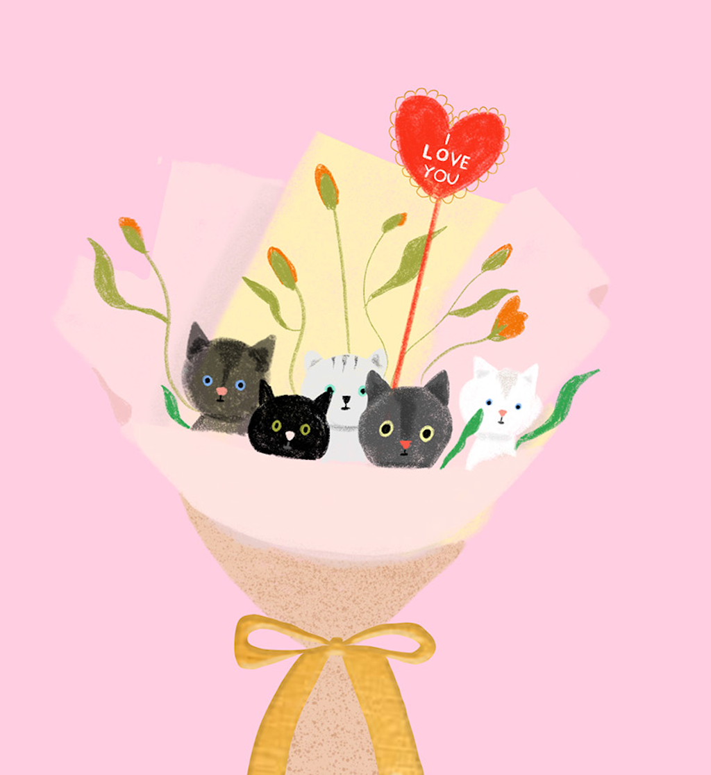Cat Bouquet Love Card