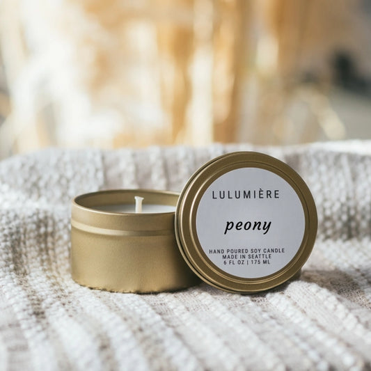 Peony Gold Tin Candle