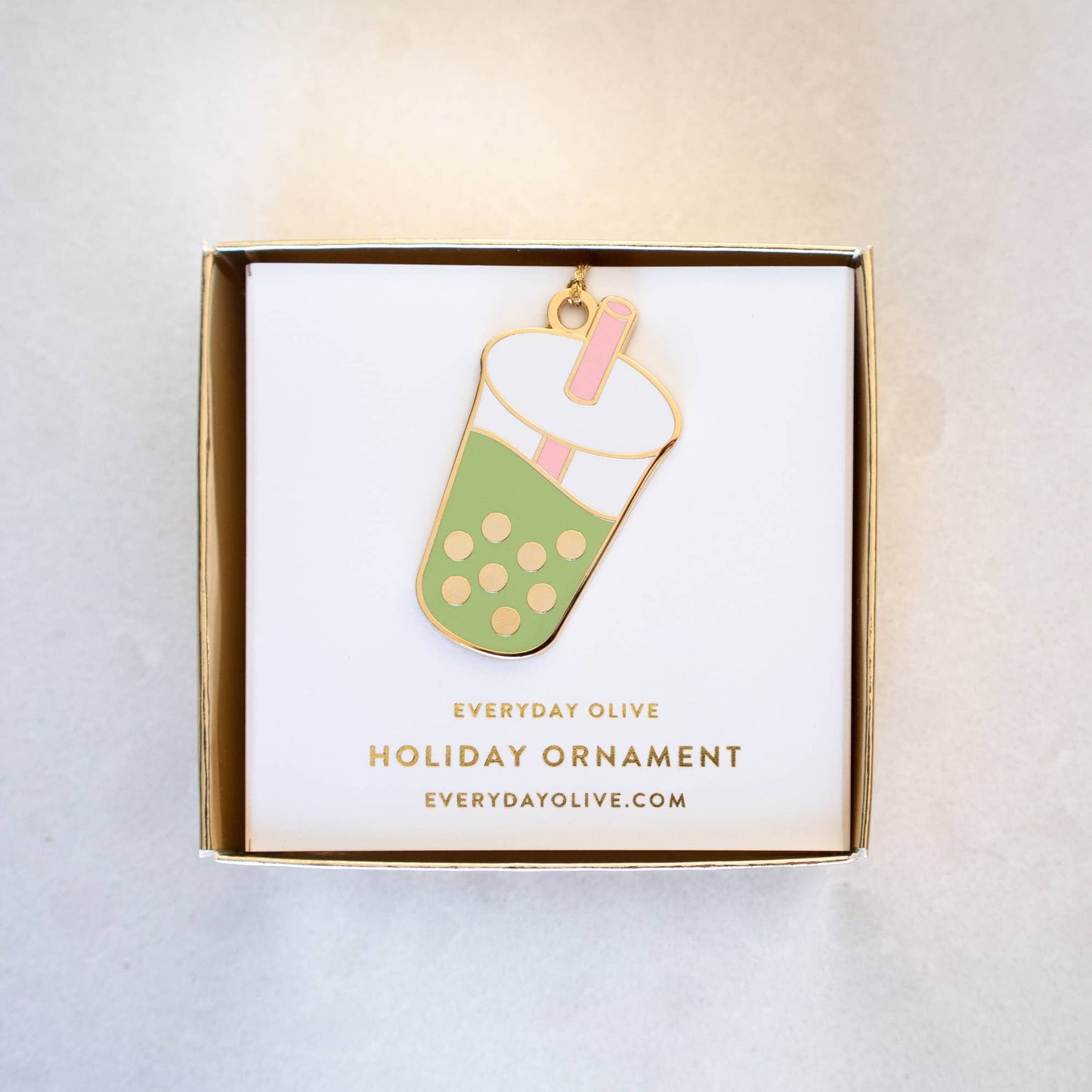 Boba Ornament: Green / gold