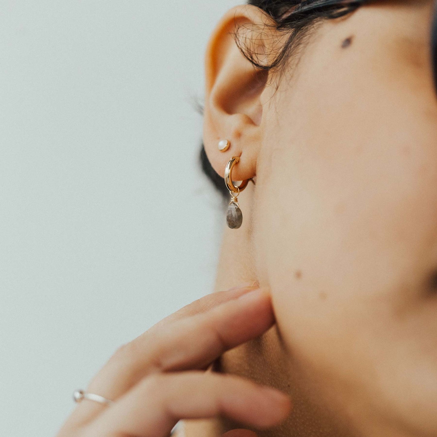 Labradorite Drop Huggie Hoops