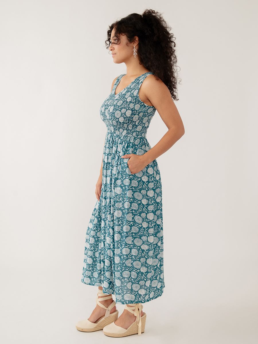 Lily V-Neck Sleeveless Dress Teal Modal