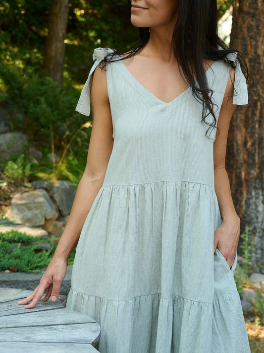 Olive Stripe Lorelei Tiered Dress