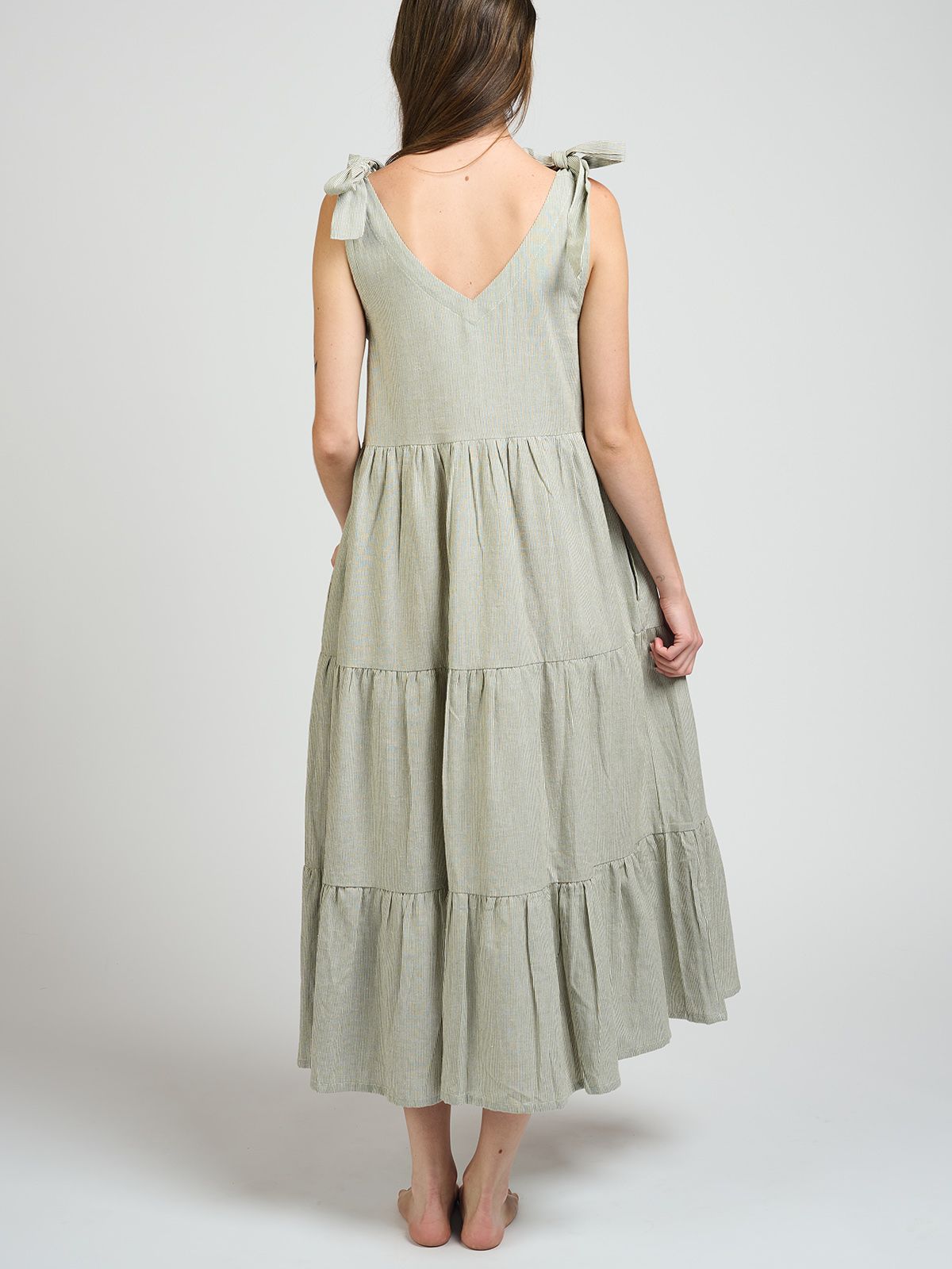 Olive Stripe Lorelei Tiered Dress
