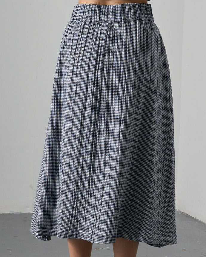Navy Check Wander Midi Skirt