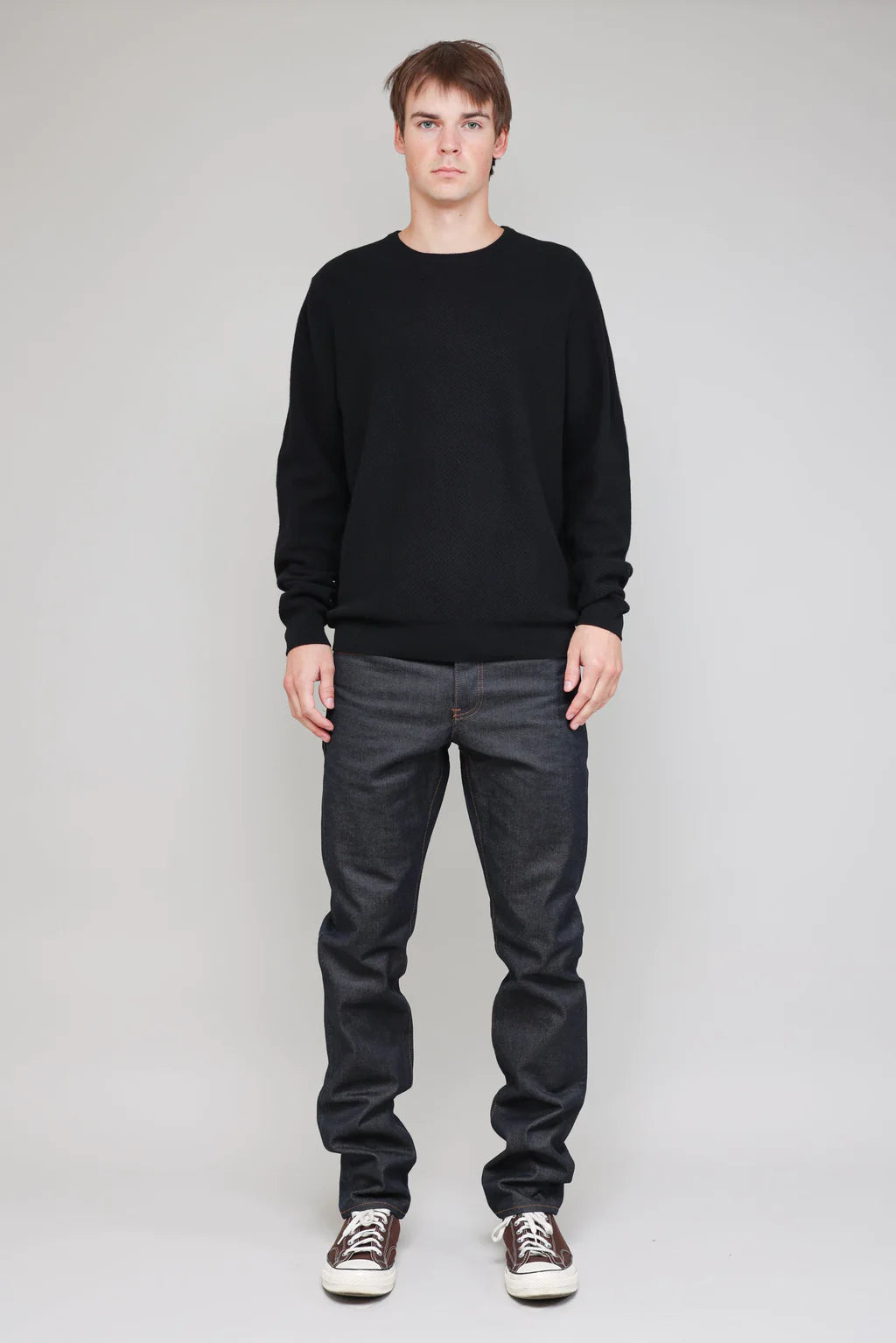 Black Wool Honeycomb Stitch Crew