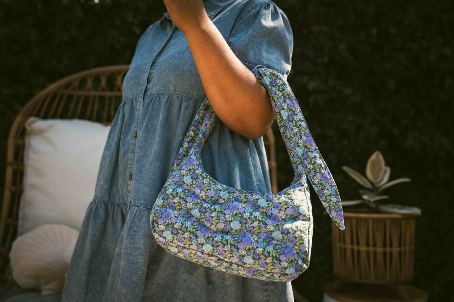 Purple Blossom Wavy Furoshiki Bag