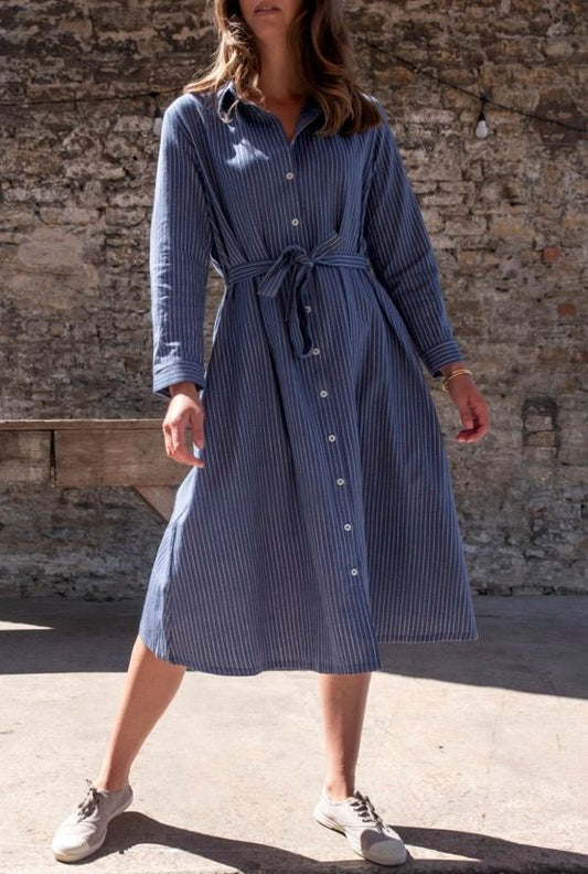Cotton/Linen Stripe Rita Shirt Dress
