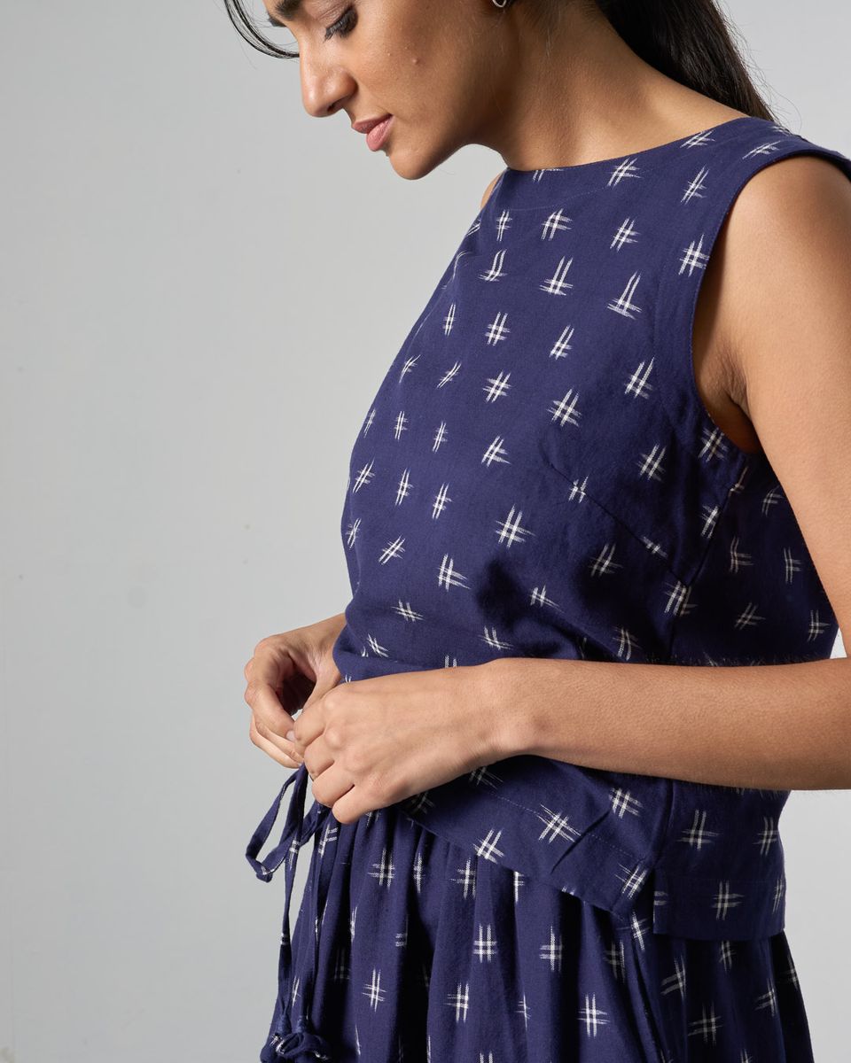 Navy Ikat Una Midi Skirt