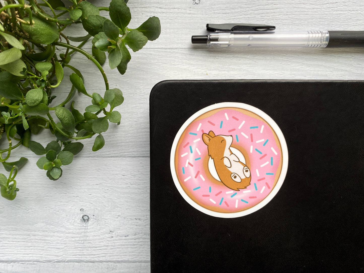 Pink Donut Corgi Vinyl Sticker