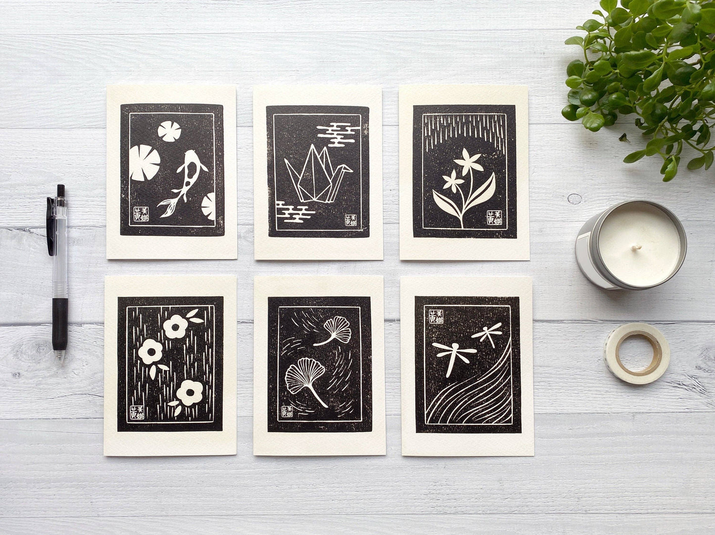 Evening Sky Block Printed Mixed Greeting Card Set
