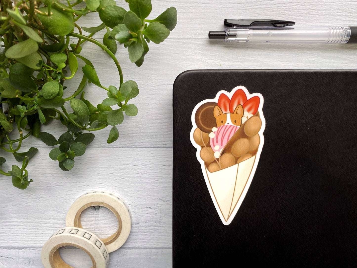 Strawberry Bubble Waffle Corgi Vinyl Sticker
