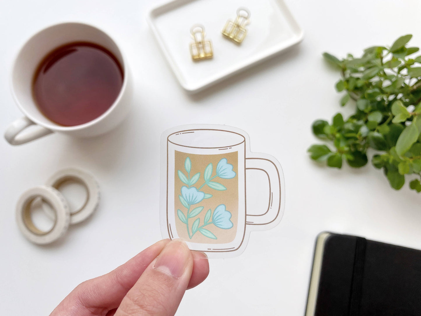 Floral Jasmine Teacup Clear Vinyl Sticker