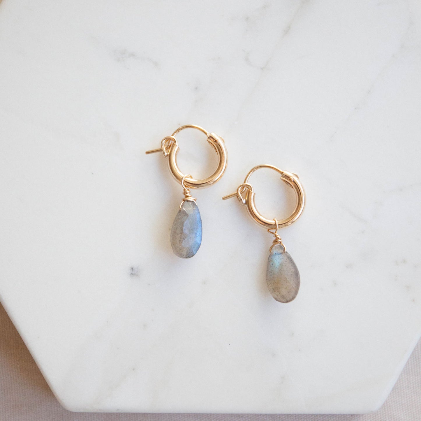 Labradorite Drop Huggie Hoops