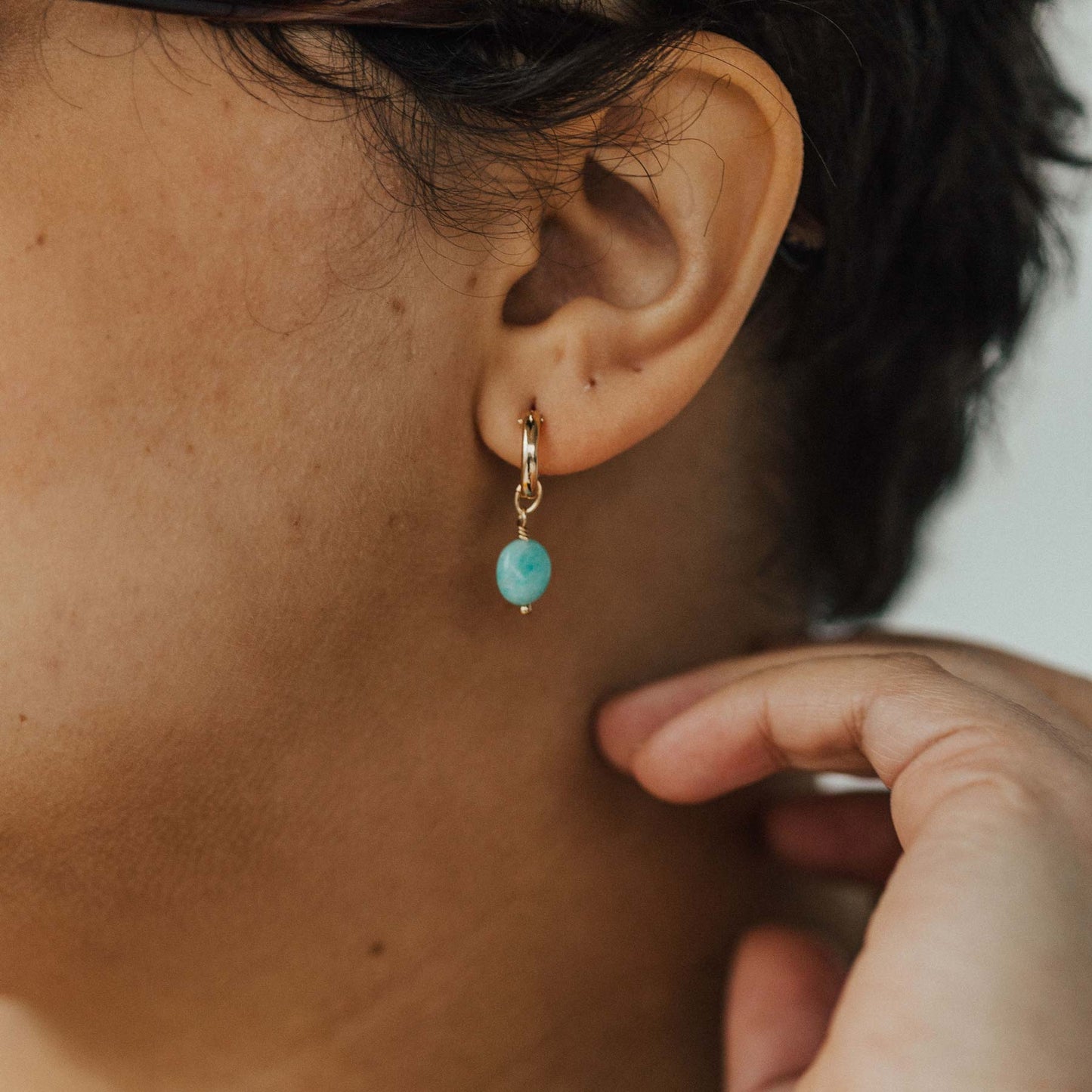 Amazonite Huggie Hoops