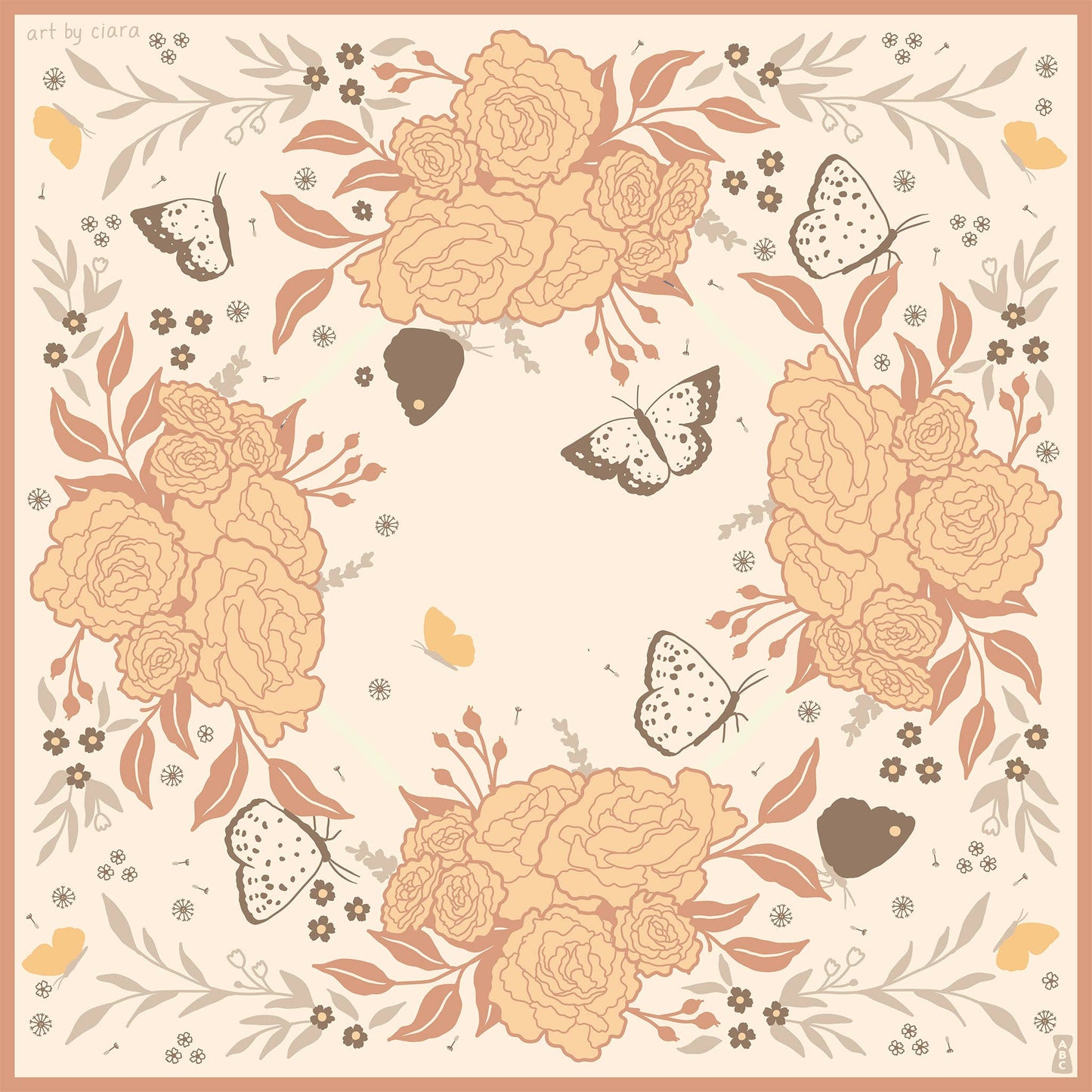 Peach Butterfly and Flowers Bandana