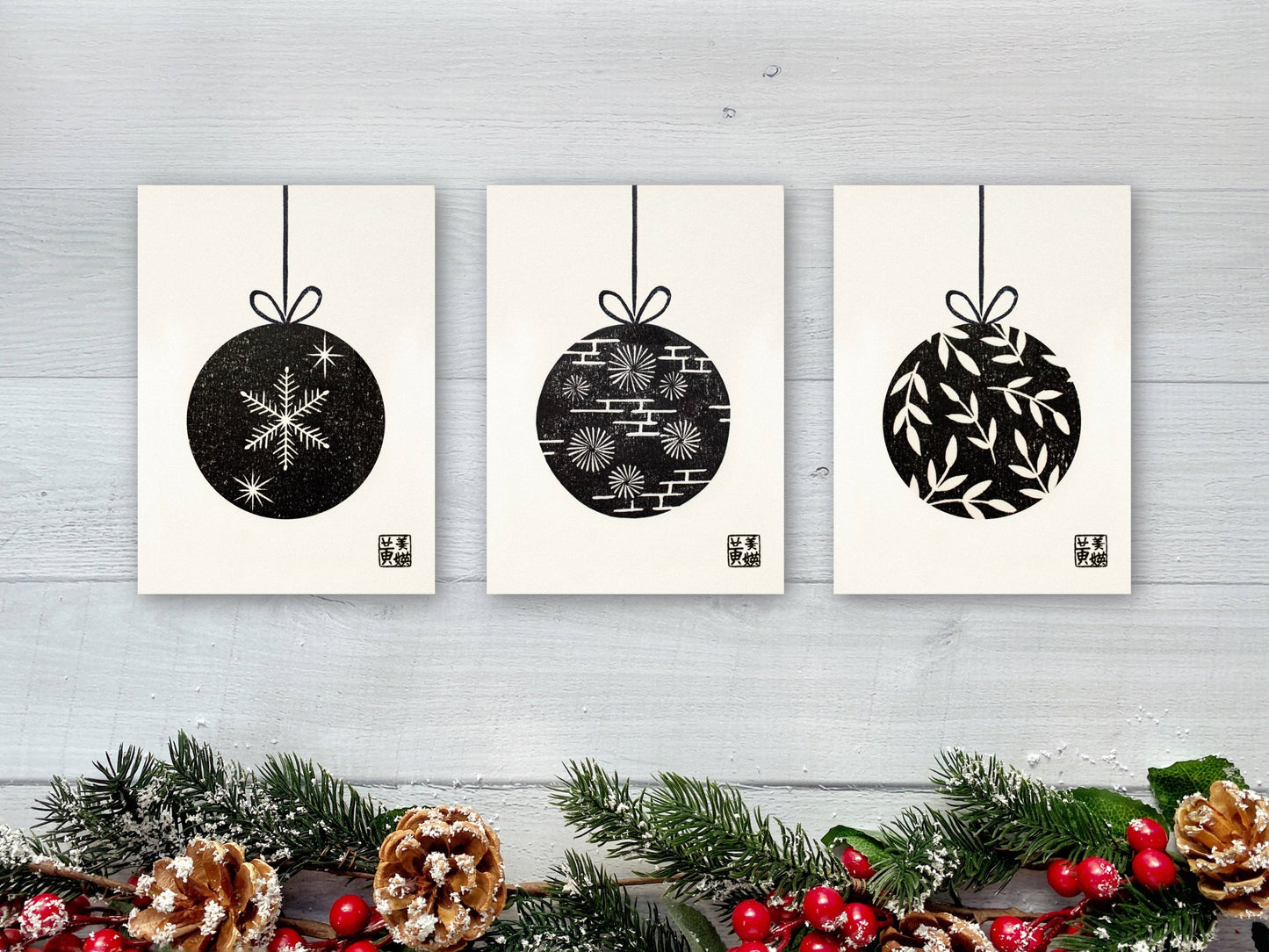 Block-Printed Ornaments Mixed Greeting Card Set