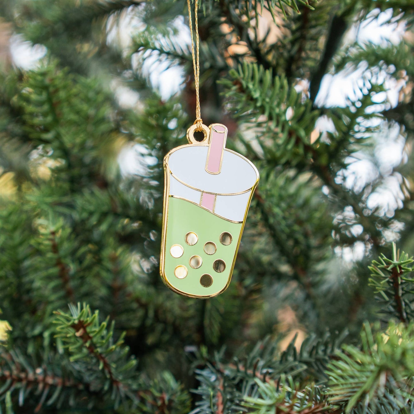 Boba Ornament: Green / gold