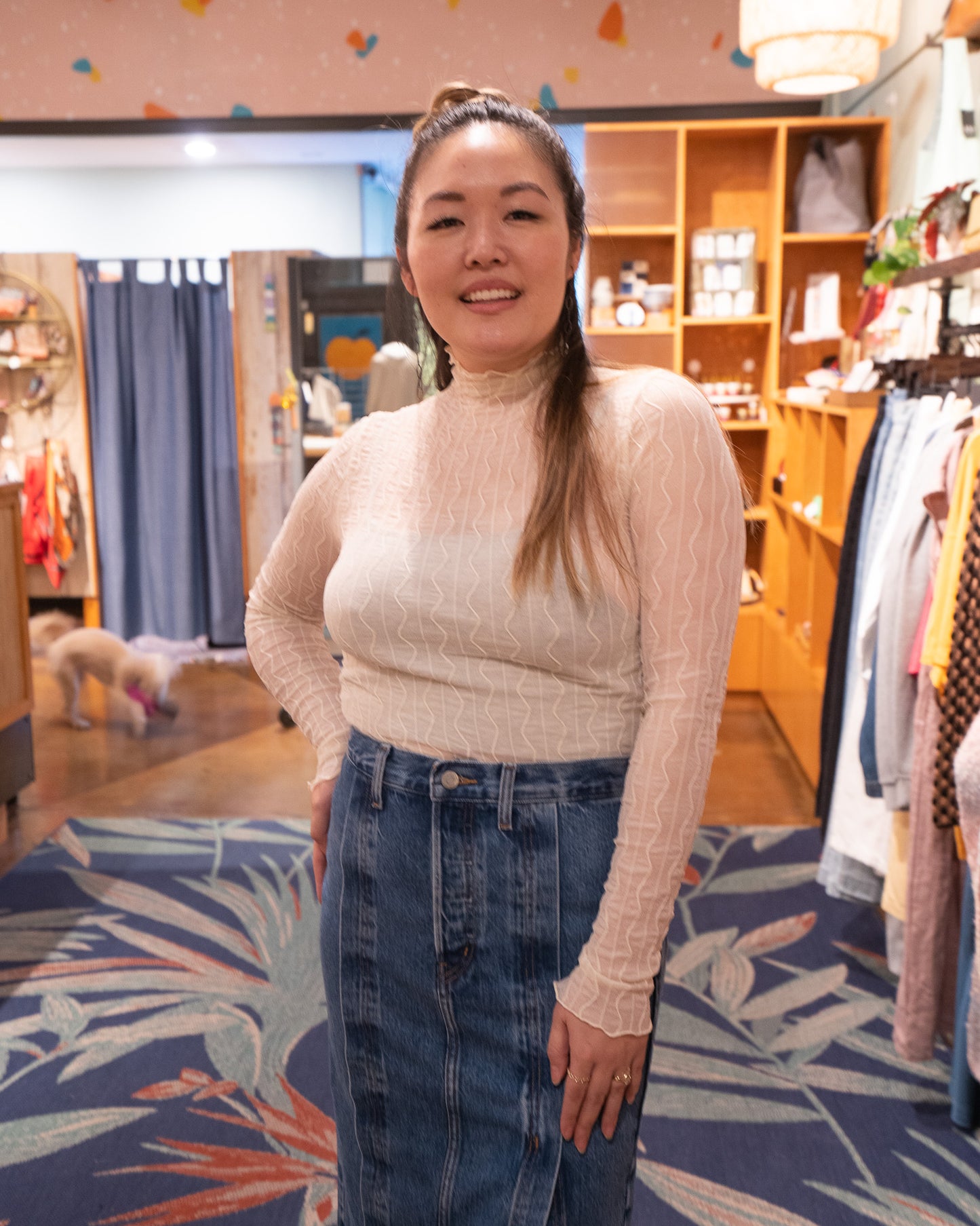 Cream Ross Mesh Top