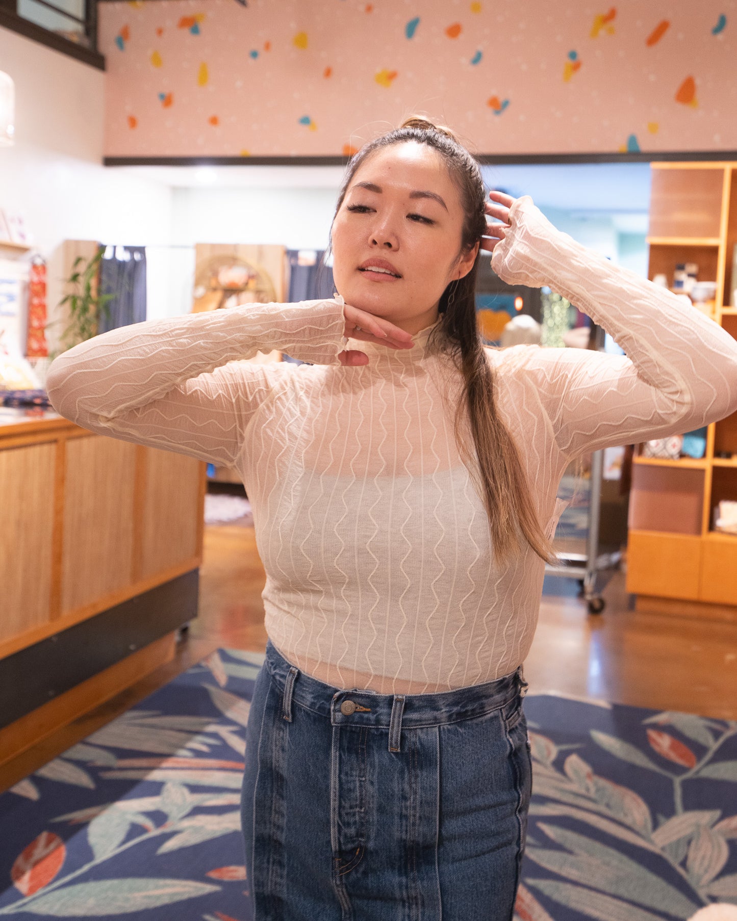 Cream Ross Mesh Top