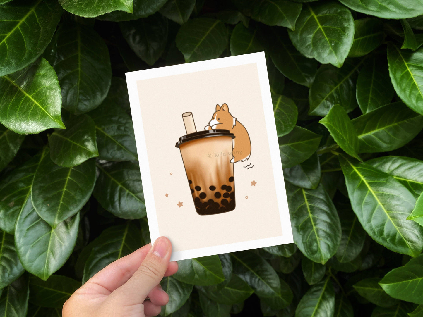 Bubble Tea Boba Corgi Greeting Card: Single Card