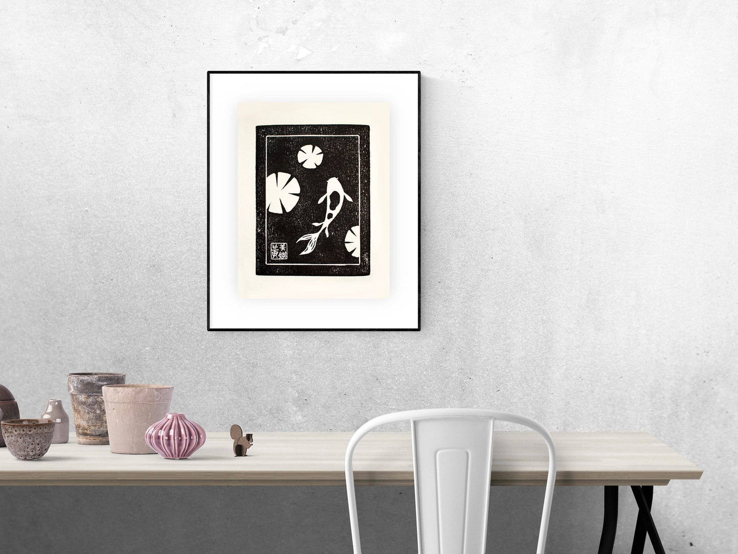 Koi Pond Block Printed Art Print: 5 x 7 inches