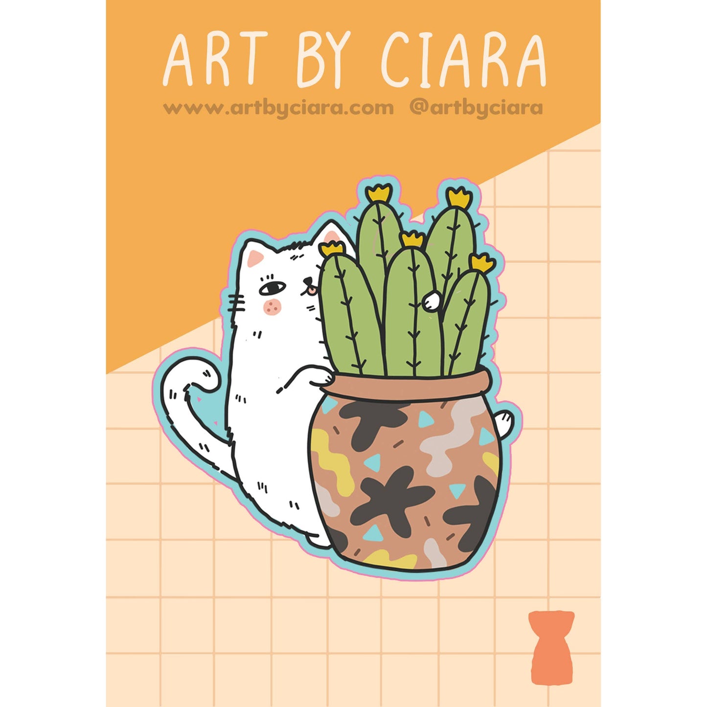 Cat with Potted Cactus Sticker