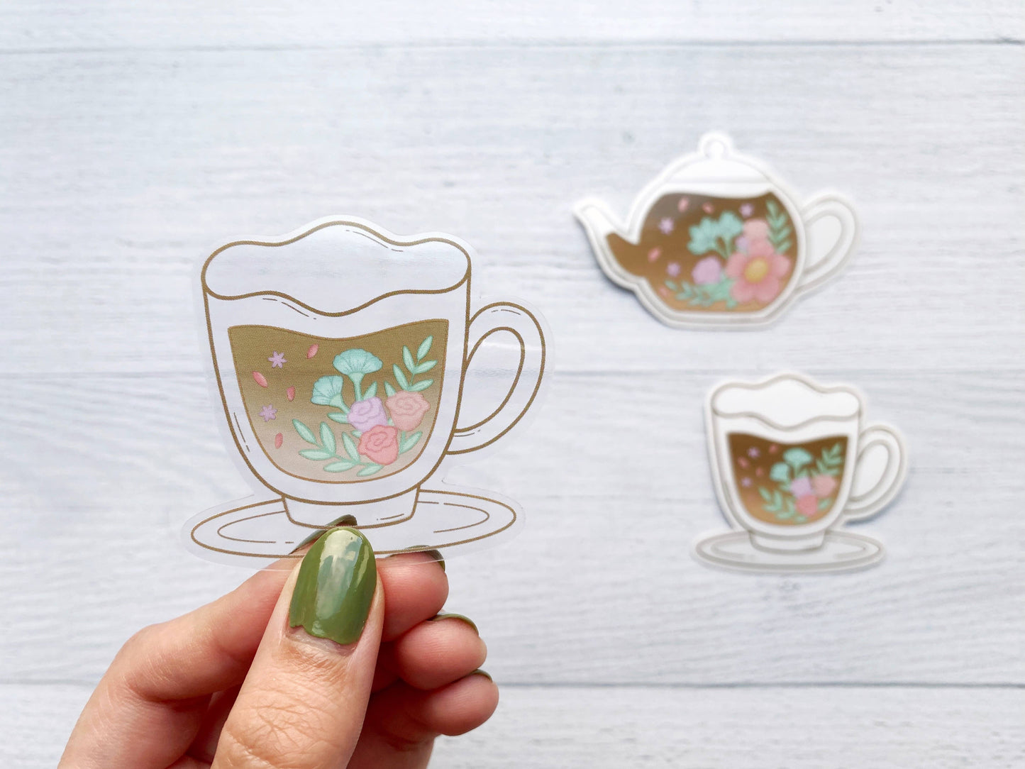 Floral Earl Grey Teacup Clear Vinyl Sticker