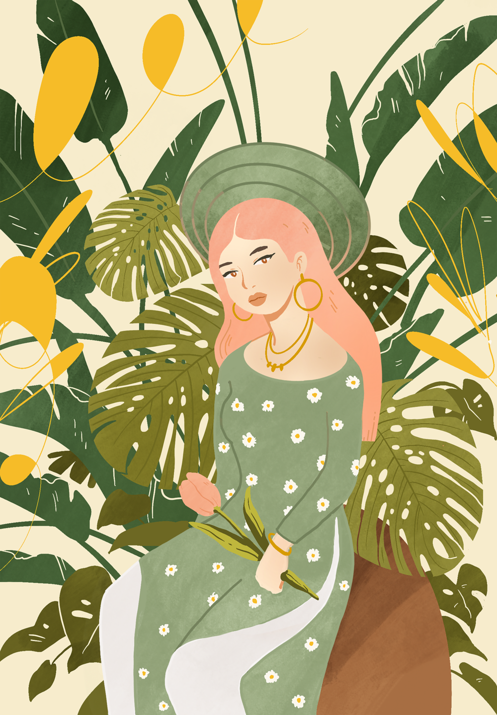 Green Ao Dai Print
