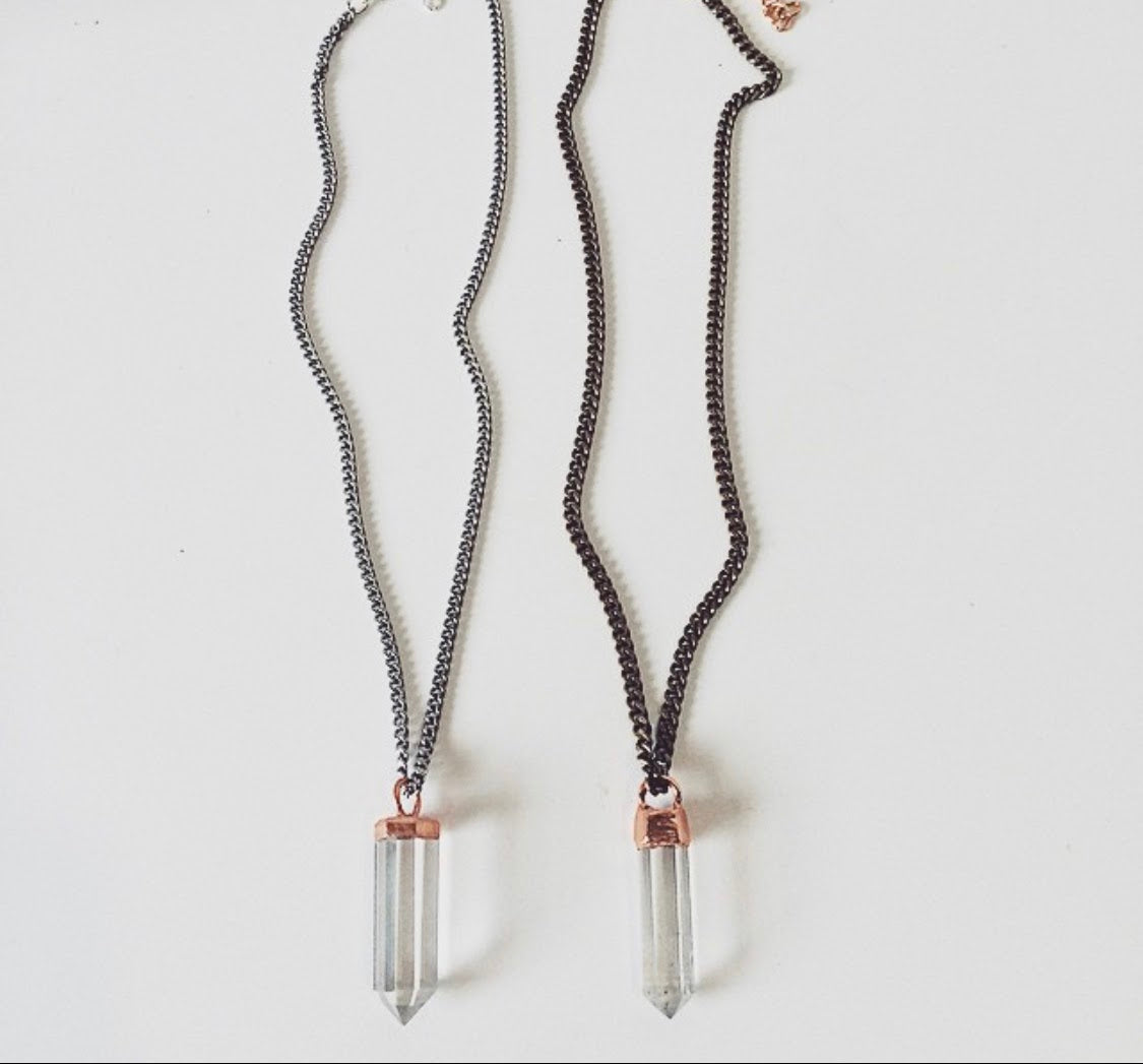 White Aventurine Vertical Bar Crystal Necklace