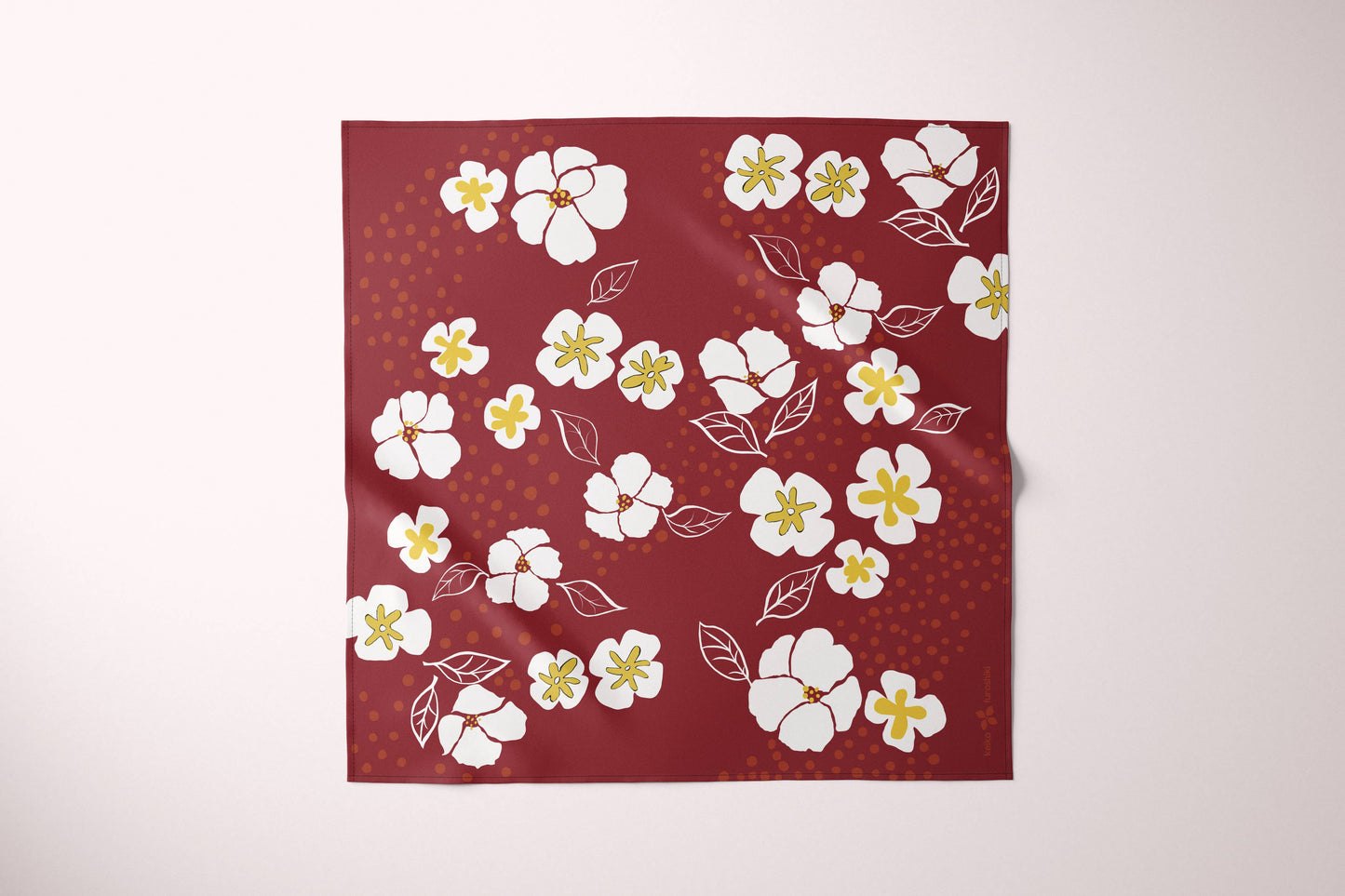 Furoshiki Reusable Japanese Fabric Gift Wrap White Camellia