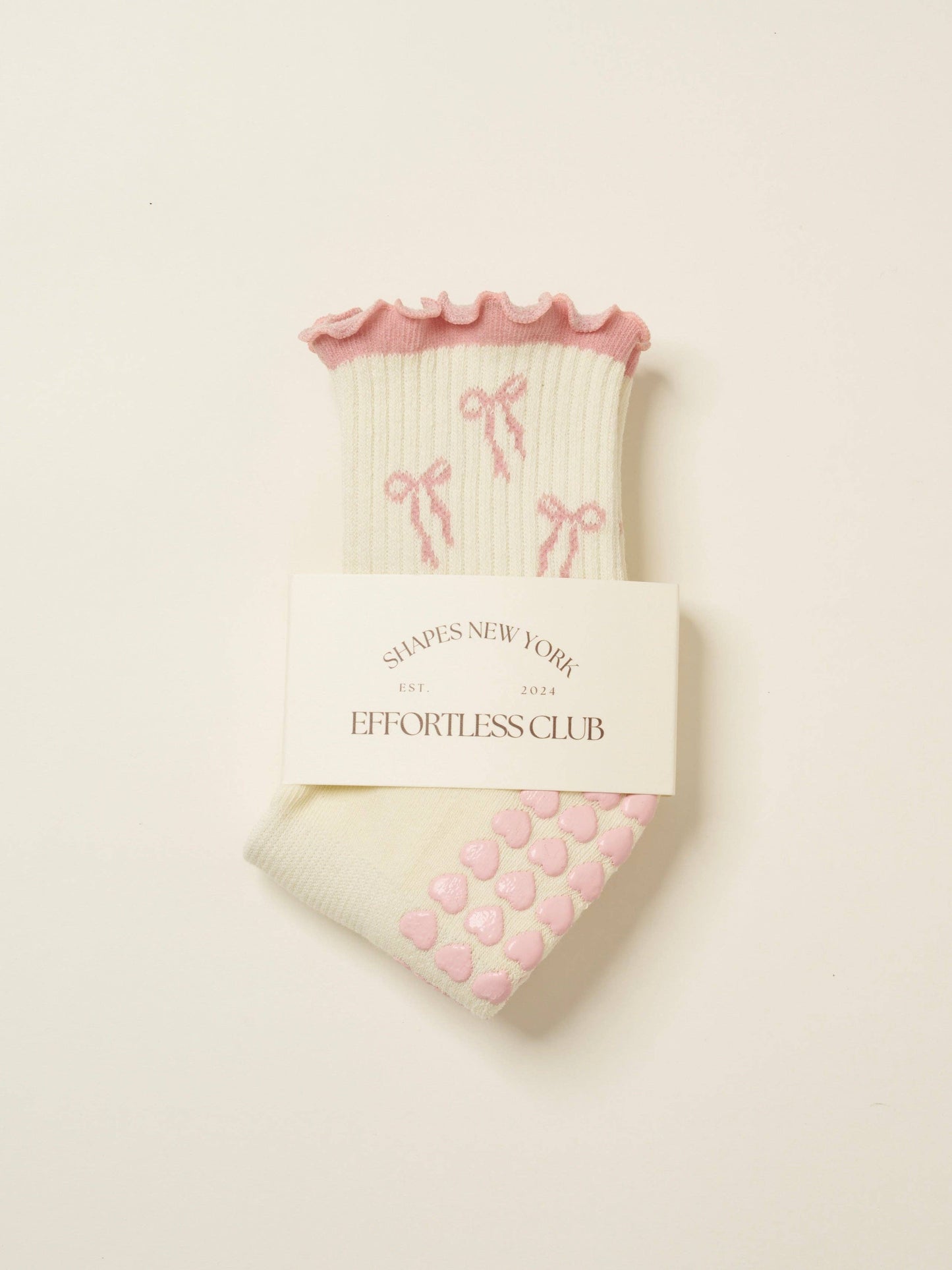 🎀 Bow Ruffle Grip Sock [Soft Pink]